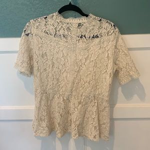 Tobrief Lace Peplum Ivory Blouse